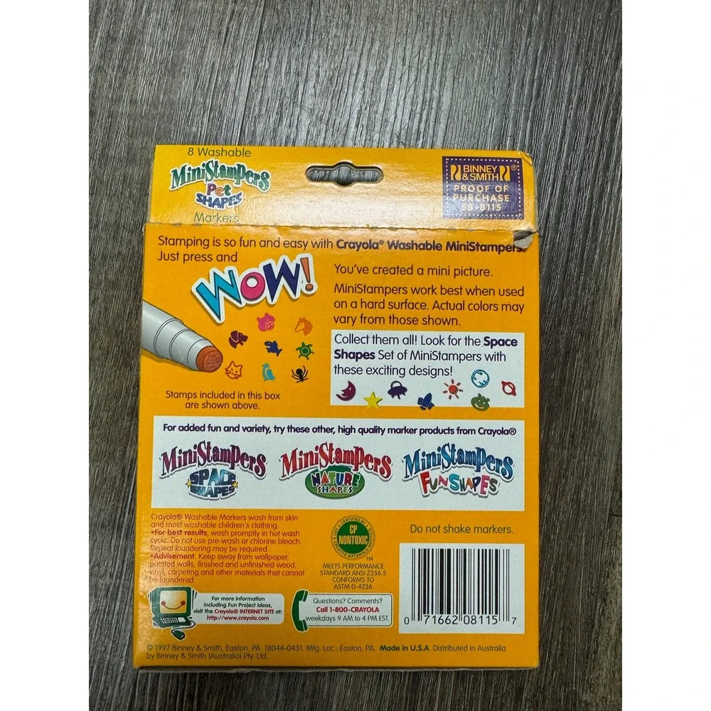 Vintage 1997 Crayola MiniStampers Pet Shapes 8 Washable Markers 58-8115 USA Made